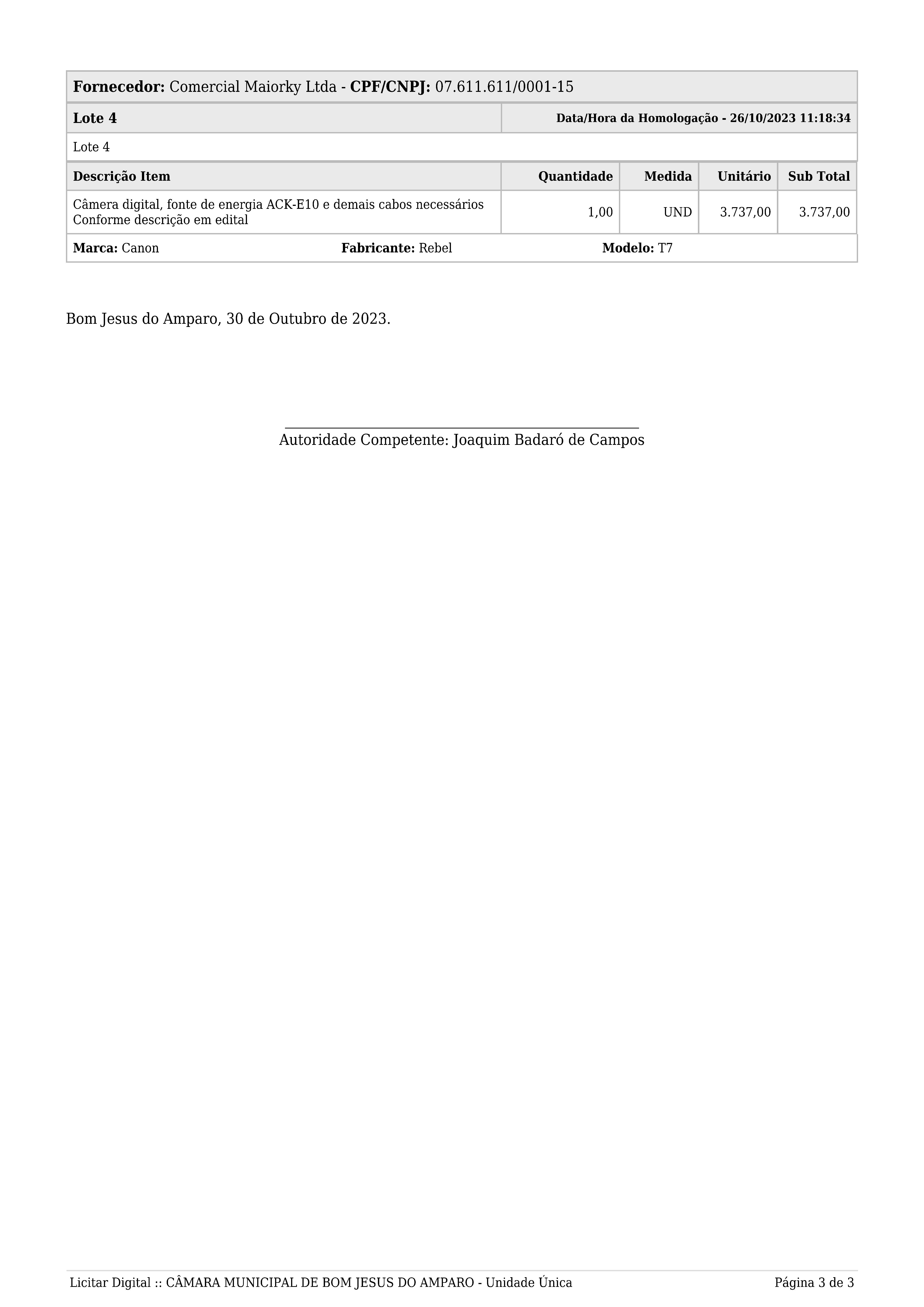 Homologação Licitação n.º 15/2023 pág. 3